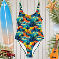 One-Piece Swimsuit with Surreal Hawaiian Dreams Island Pattern