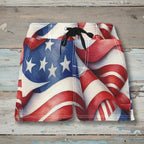 American flag patterned shorts on a white background
