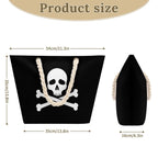 Pirate flag with skull and crossbones design, showing product size measurements.
