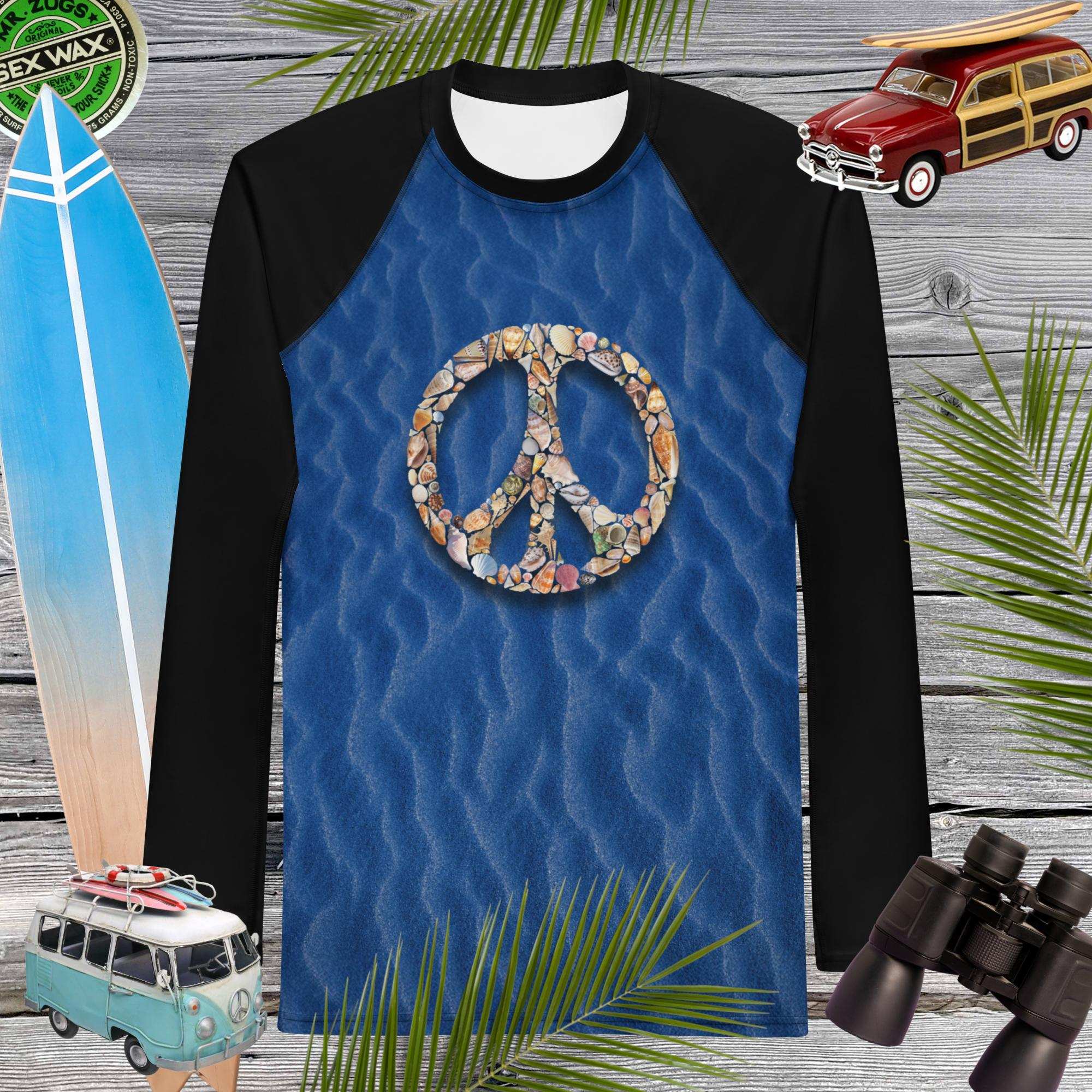 Seashell Peace Sign Adult Rashie For Men ✌️ Rash Guards & Swim Shirts