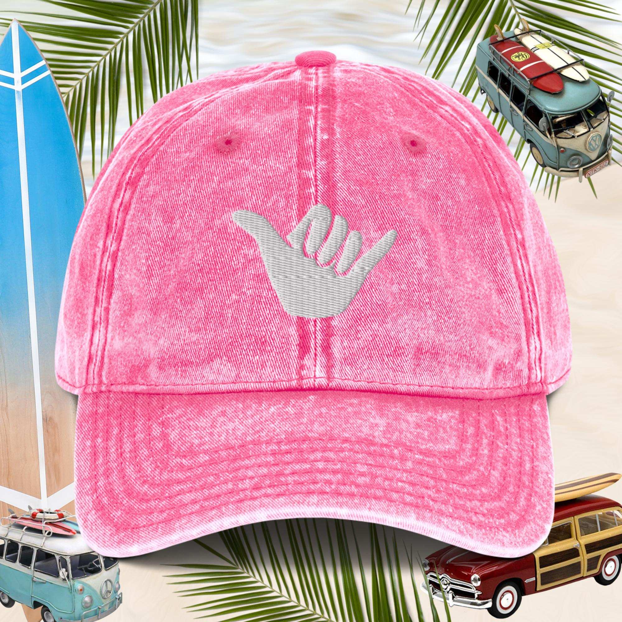 Pink-Shaka Sign Embroidered Cotton Twill Cap