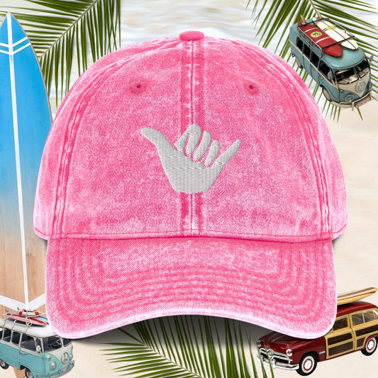 Pink-Shaka Sign Embroidered Cotton Twill Cap