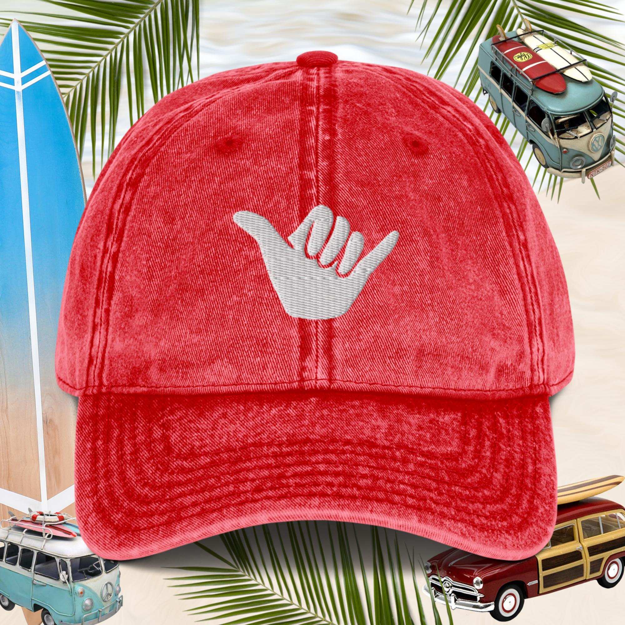 Red-Shaka Sign Embroidered Cotton Twill Cap