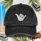 Black-Shaka Sign Embroidered Cotton Twill Cap