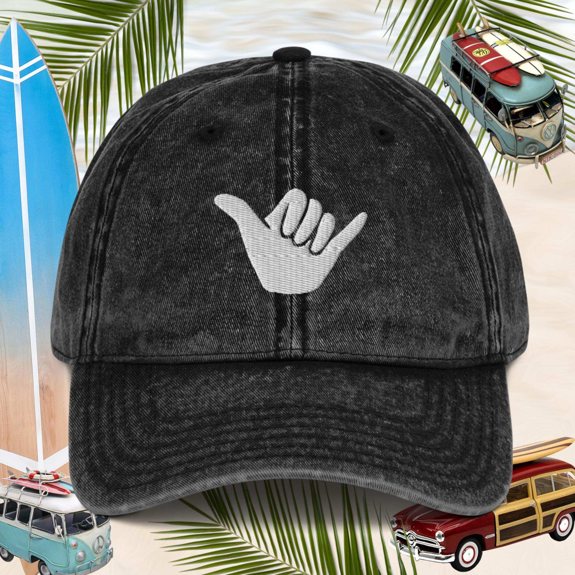Black-Shaka Sign Embroidered Cotton Twill Cap