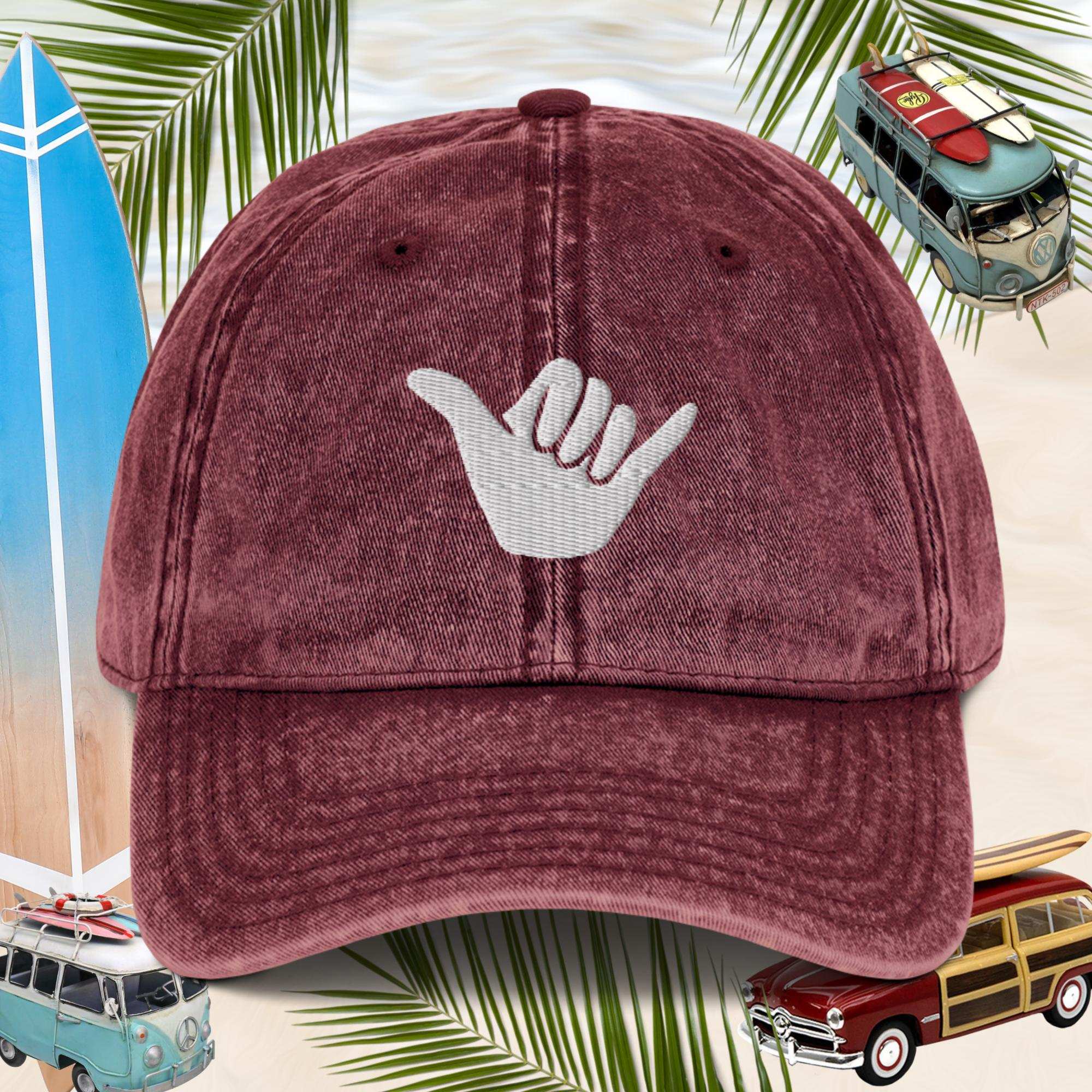 Maroon-Shaka Sign Embroidered Cotton Twill Cap
