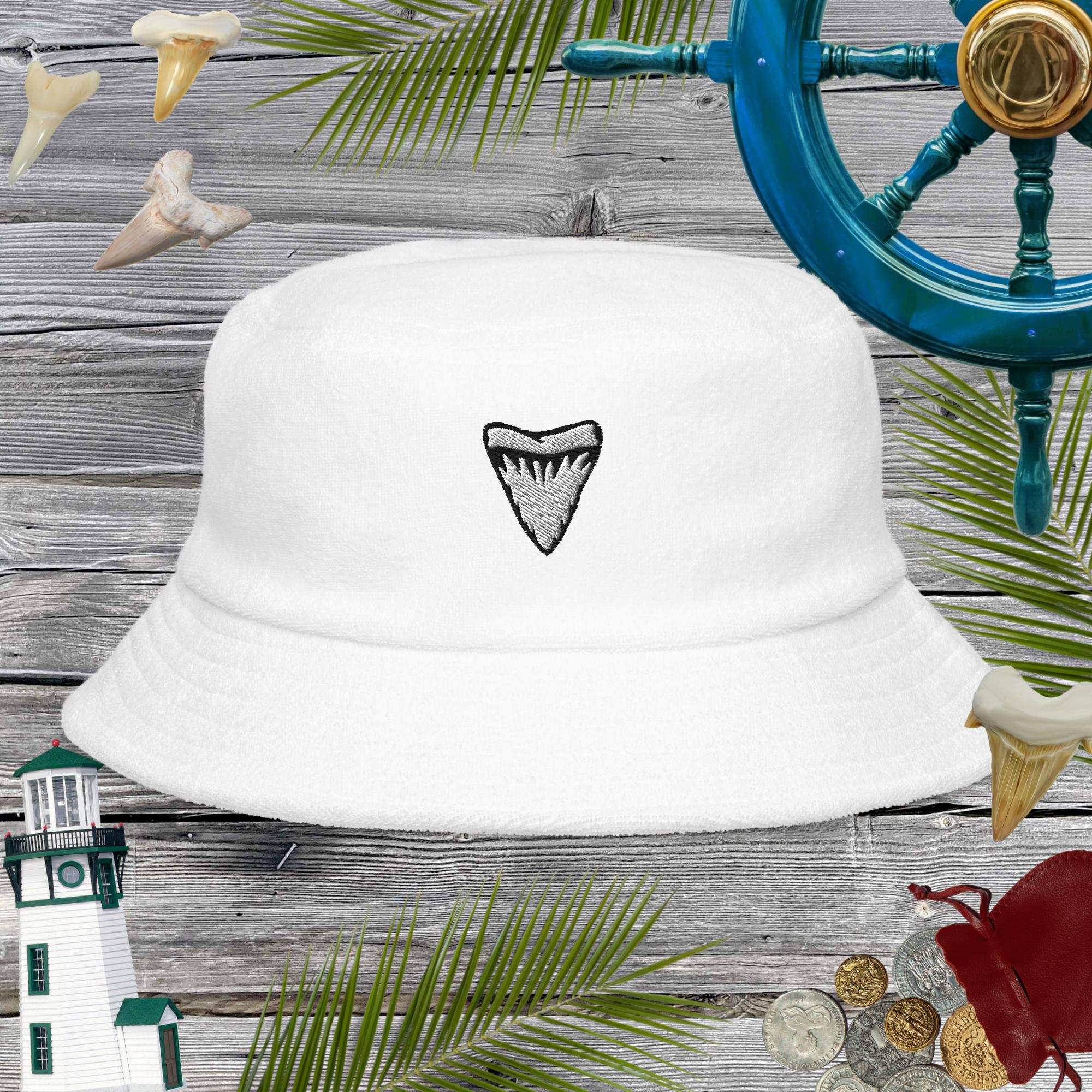 Shark Tooth Embroidery | Unstructured Terry Cloth Bucket Hat Bucket Hats
