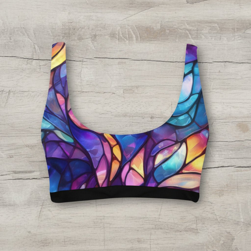 Colorful stained glass patterned top on a rustic wood background