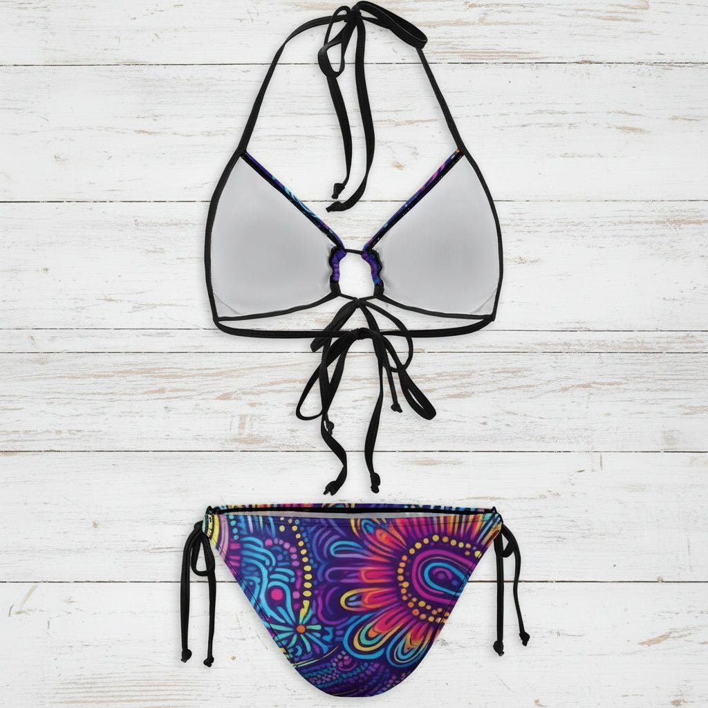 Colorful bikini set with a top and bottom on a white background