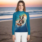 Surf Dog | Teen/Youth Sun Rashie | Hanging Eight 🤙 Rash Guards & Swim Shirts worn by girl on Cocoa Beach