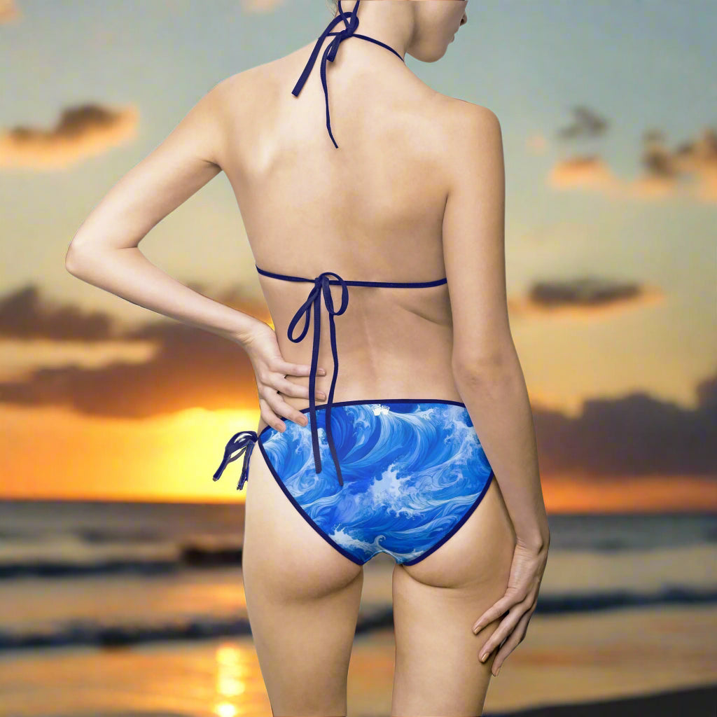 Woman facing the sea in a Bongo Beachwear string bikini 
