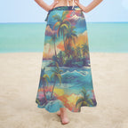 Beachwear Model wearing a colorful tropical print sarong on a Florida  beach.