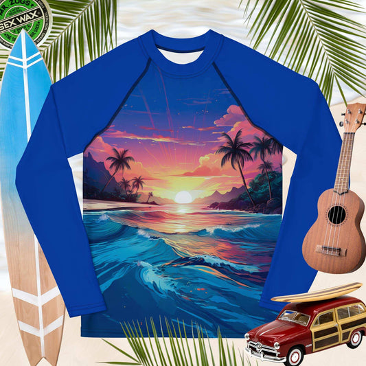 Rashguard | Island Lagoon Sunset Art | Teens Rash Guards & Swim Shirts