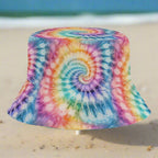 Colorful tie-dye bucket hat on a beach in Naples Florida