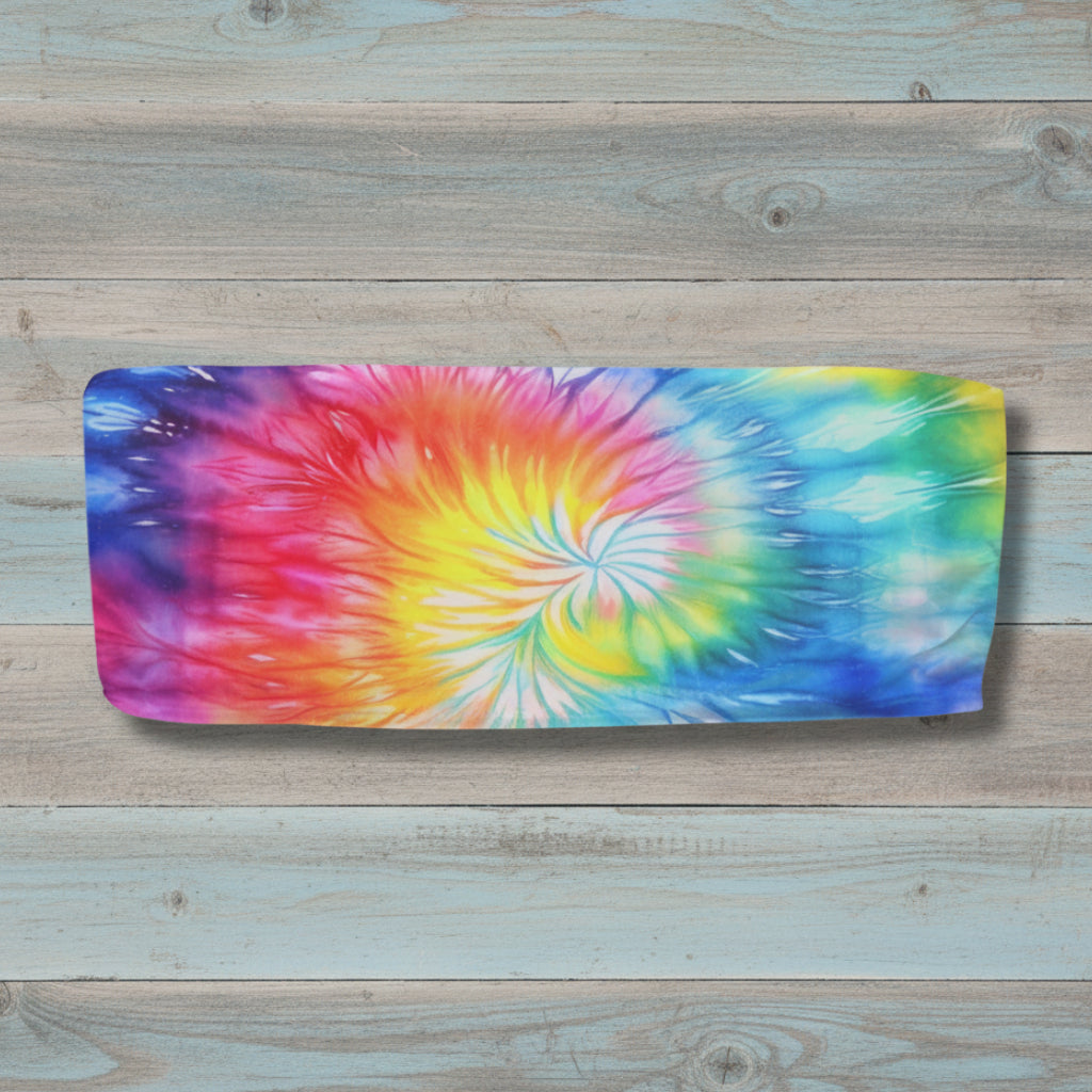 Multicolored tie-dye bandeau top on a nautical wood background