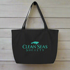 Large organic tote bag | Clean Seas Society Tote Bags hanging on rustic nautical wood wall