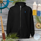 Unisex heavy blend zip hoodie with seahorse embroidery, perfect for cozy vibes and stylish looks.