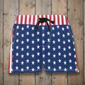 American flag patterned shorts on a wooden background