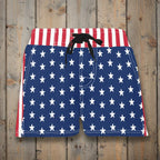 American flag patterned shorts on a wooden background