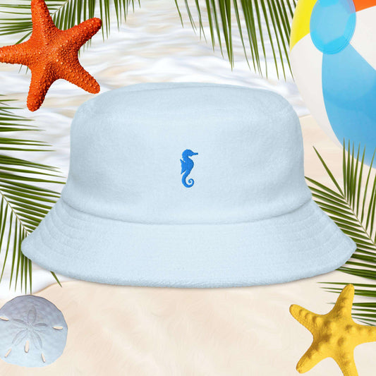 Unstructured terry cloth bucket hat | Sea Horse Embroidery Bucket Hats