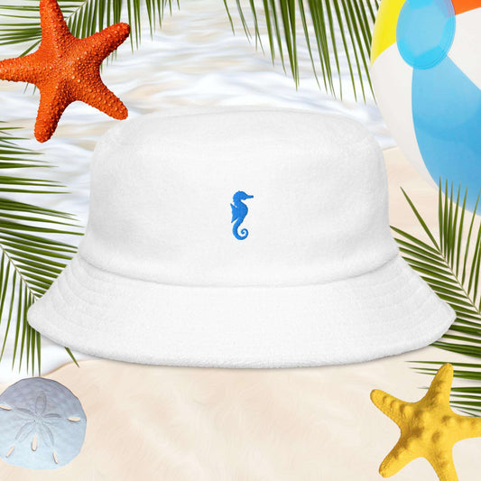 Unstructured terry cloth bucket hat | Sea Horse Embroidery Bucket Hats
