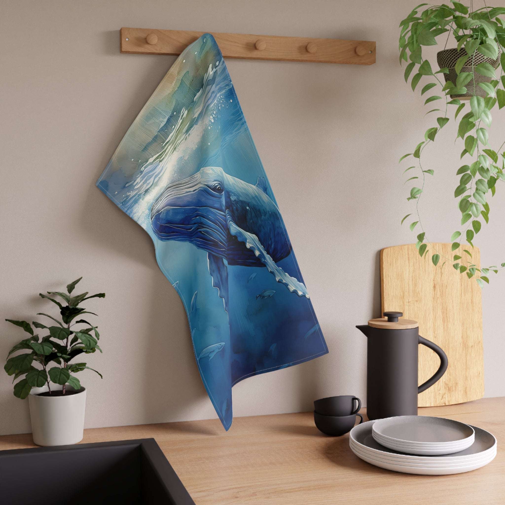 Whale Art | Cotton Tea Towel Hanging on a wall