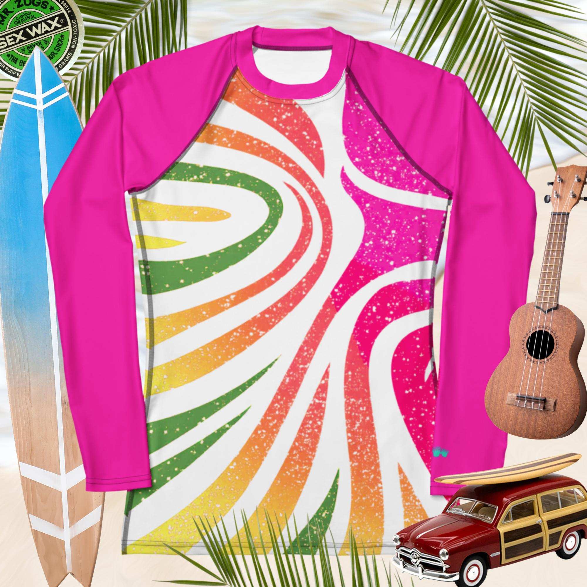 Women's Adult Rashie | Abstract Wave Pattern Coral Colors Rash Guards & Swim Shirts
