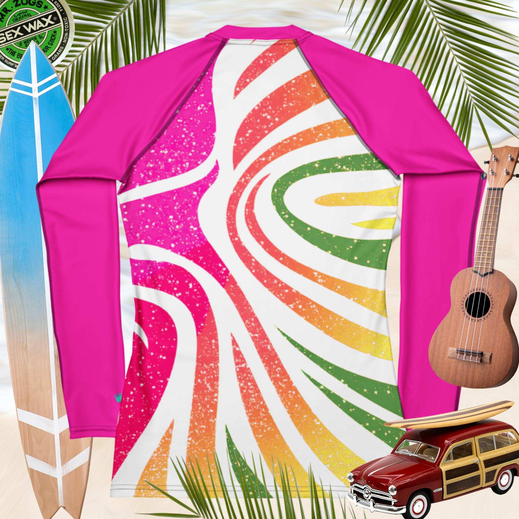 Women's Adult Rashie | Abstract Wave Pattern Coral Colors Rash Guards & Swim Shirts