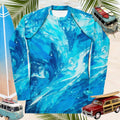 Women's Rag Dolled Rash Guard in vibrant turbulent water pattern, perfect for outdoor activities and sun protection.