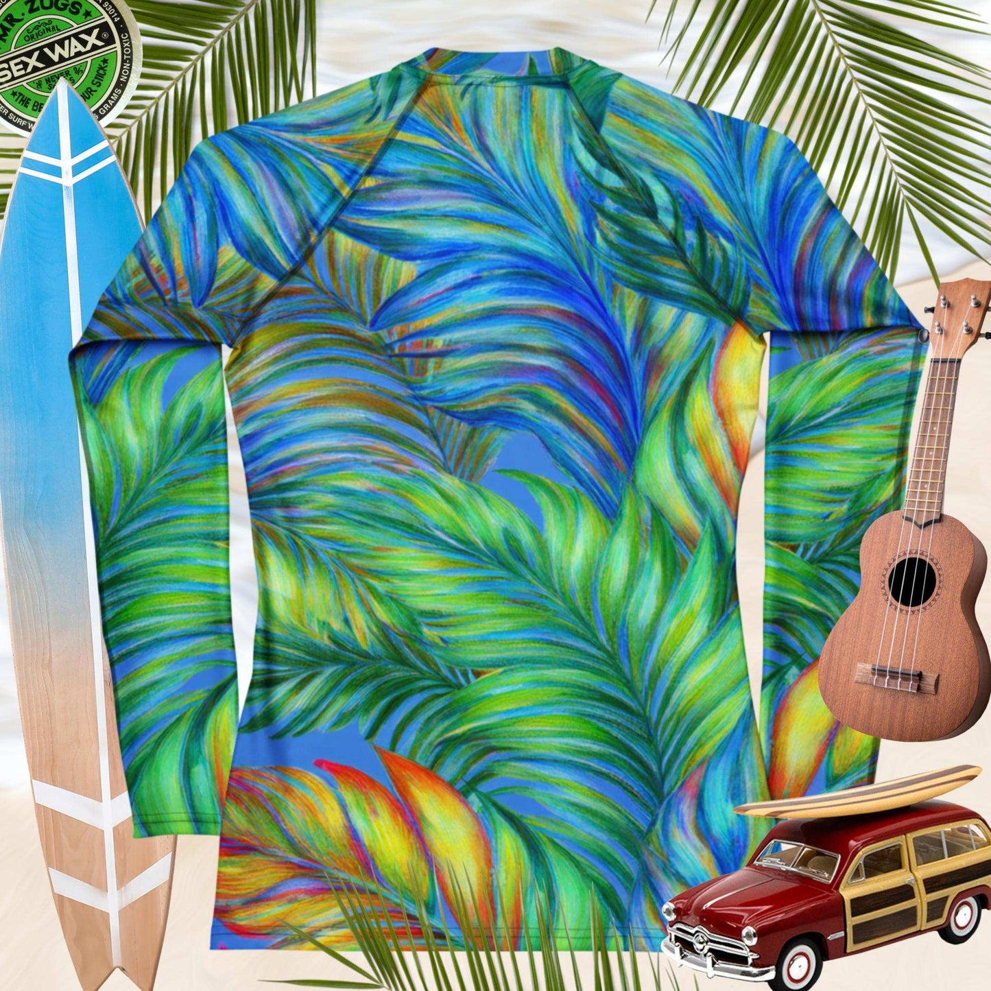 Women's UPF 50+ Rash Guard | Palm Tree Pattern Rash Guards & Swim Shirts