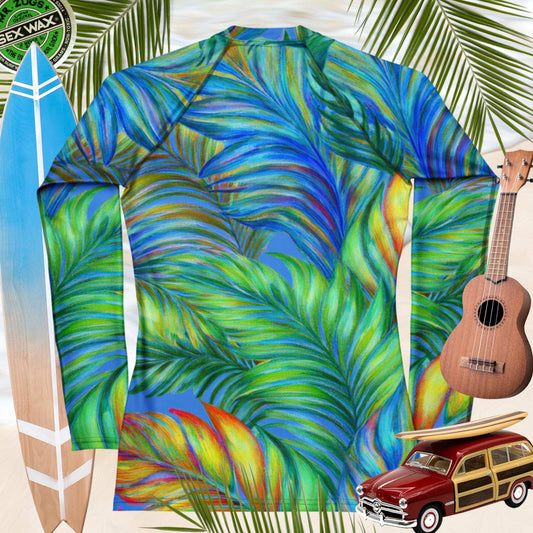 Women's UPF 50+ Rash Guard | Palm Tree Pattern Rash Guards & Swim Shirts