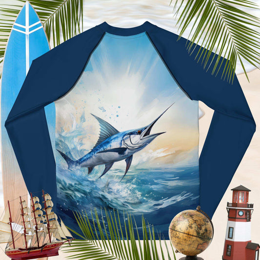 Blue Marlin Fishing Rashie | Youth | UPF 50+ Rash Guards & Swim Shirts